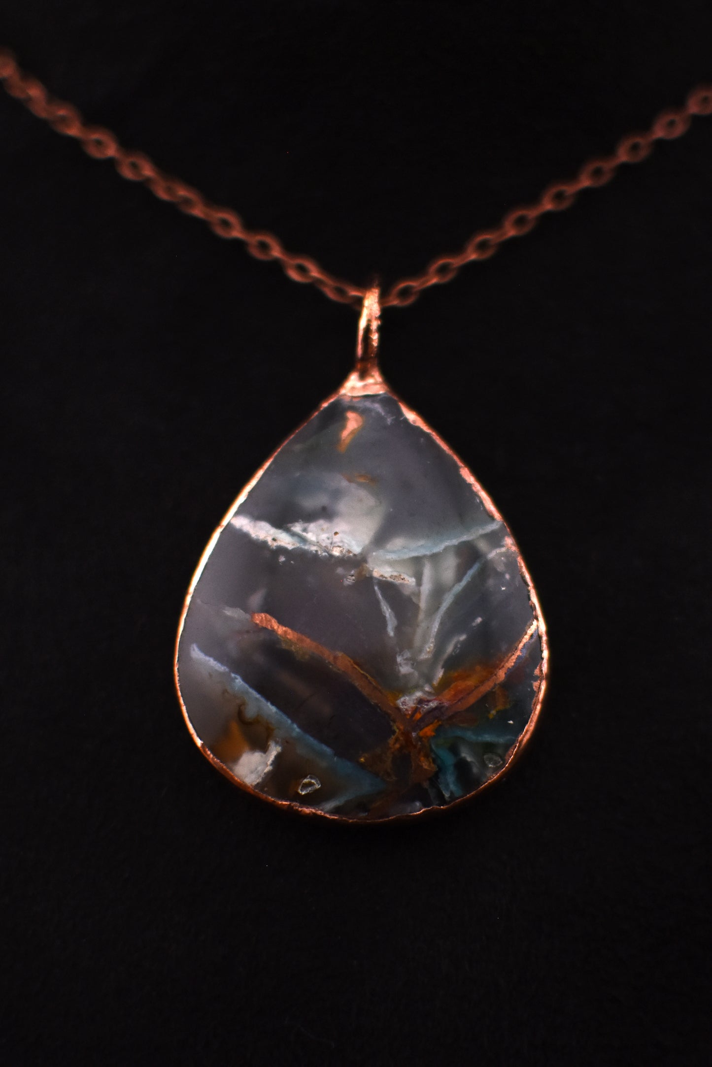 Chrysocolla and Native Copper in Chalcedony Necklace