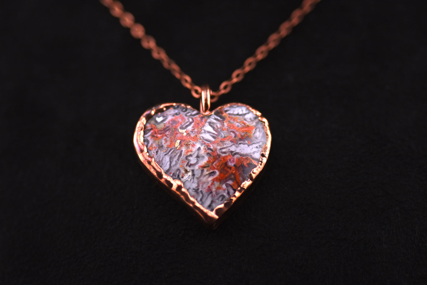 Indonesian Lava Seam Agate Heart Necklace