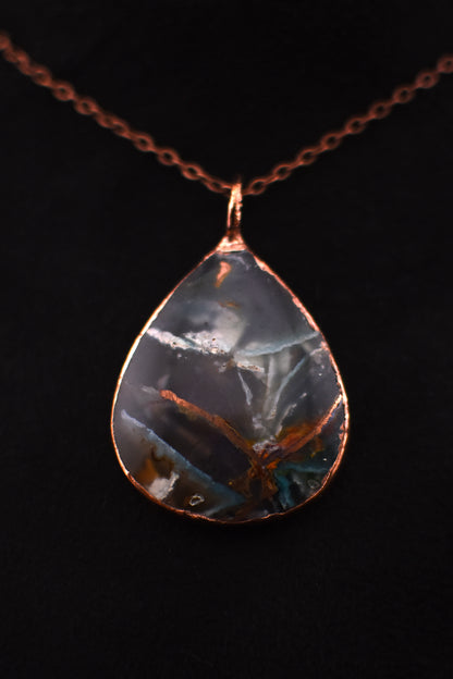 Chrysocolla and Native Copper in Chalcedony Necklace