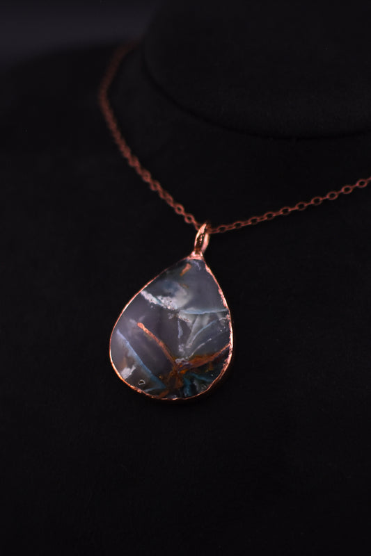 Chrysocolla and Native Copper in Chalcedony Necklace