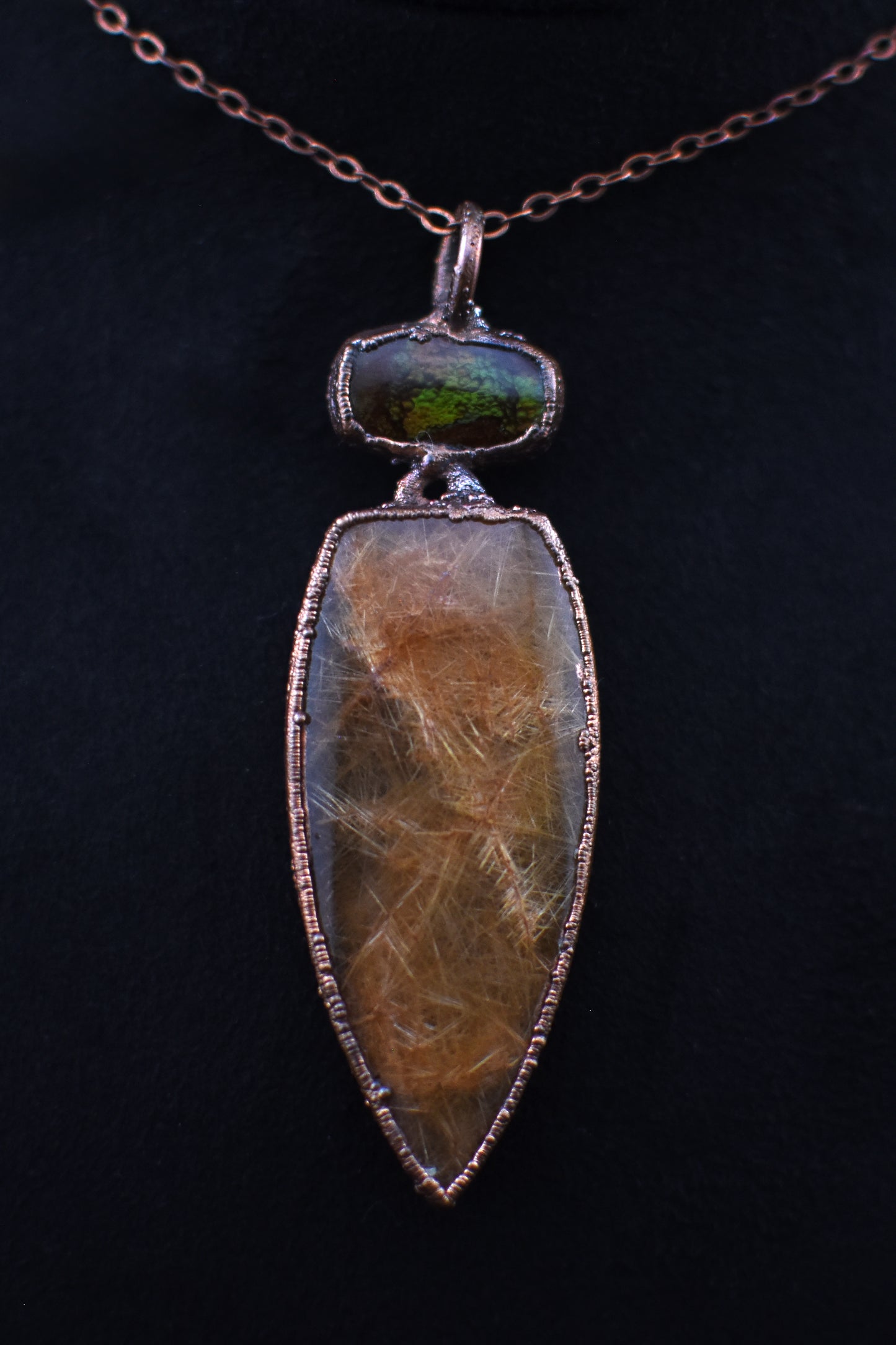 Fire Agate and Rutilated Quartz Necklace