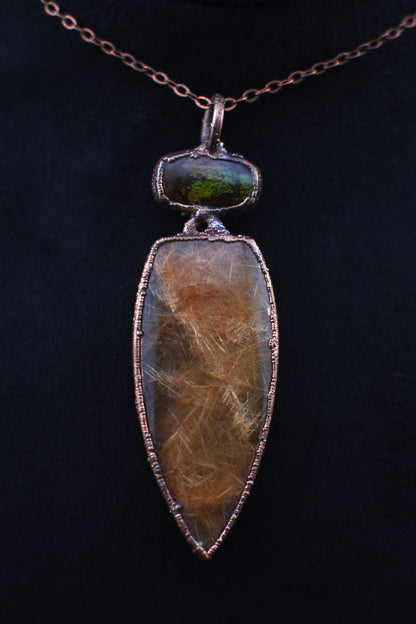 Fire Agate and Rutilated Quartz Necklace