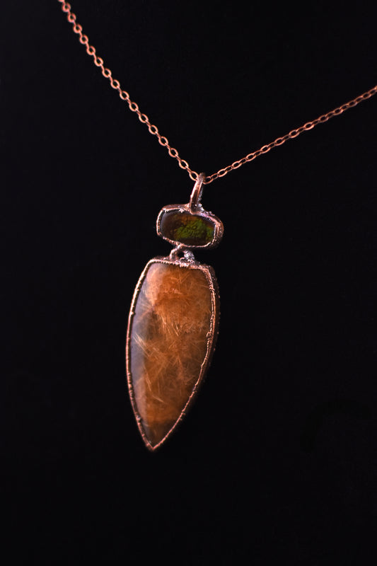 Fire Agate and Rutilated Quartz Necklace