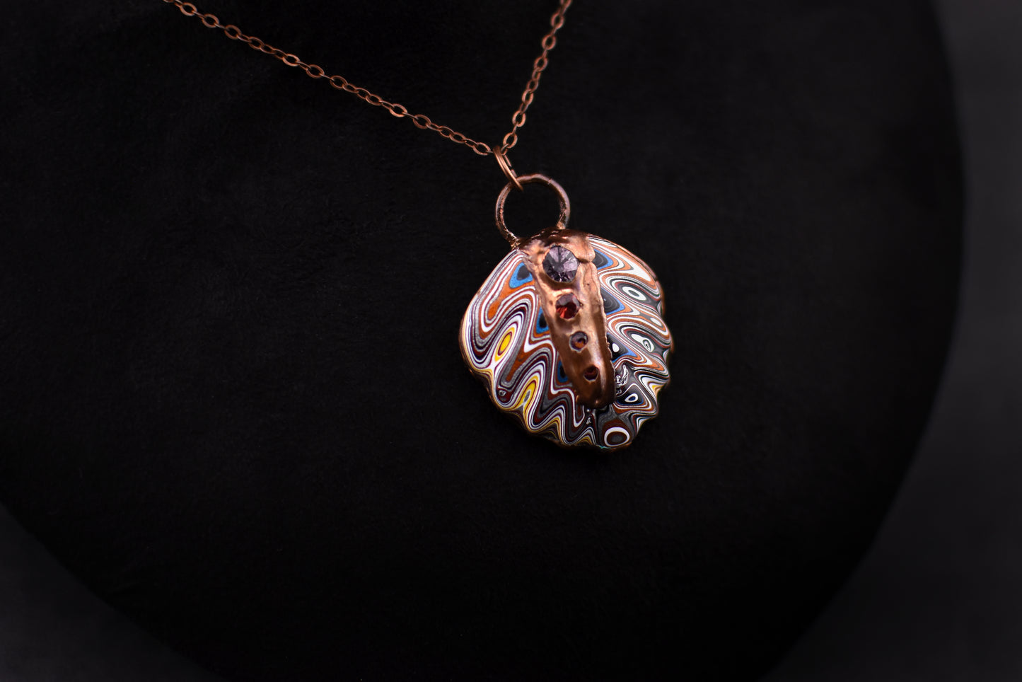 Corvette Fordite and Burmese Spinel Necklace