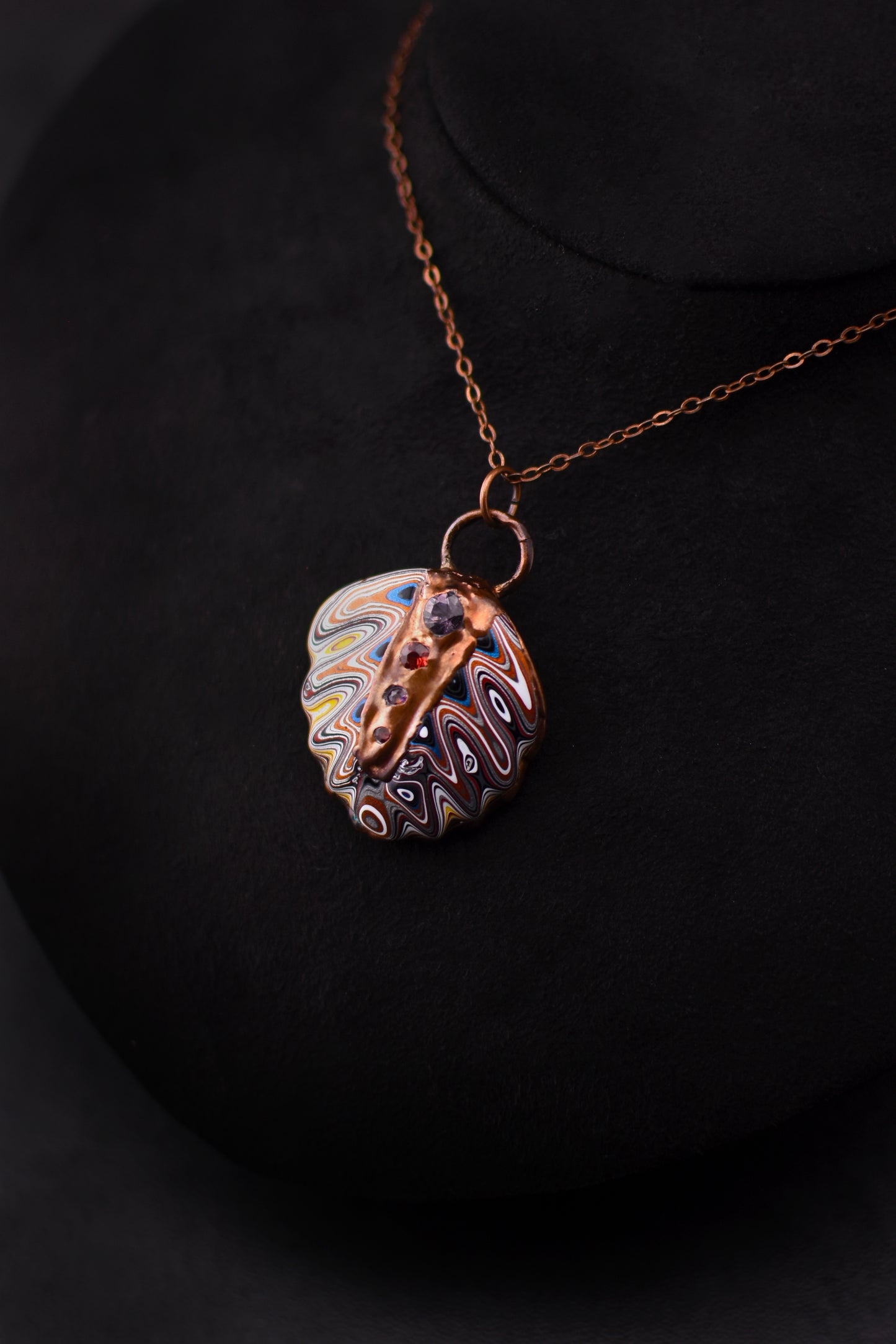 Corvette Fordite and Burmese Spinel Necklace