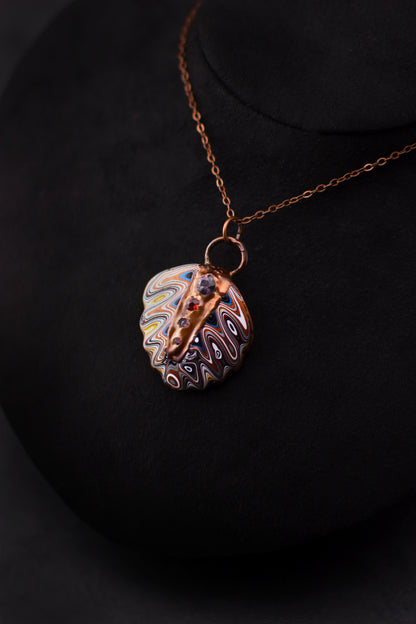 Corvette Fordite and Burmese Spinel Necklace