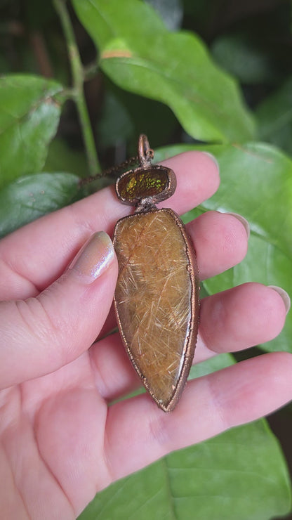 Fire Agate and Rutilated Quartz Necklace