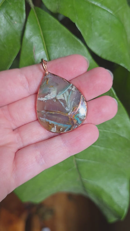 Chrysocolla and Native Copper in Chalcedony Necklace
